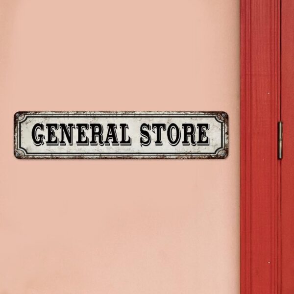General Store Metal Tin Sign Wall Plaque Groceries Bar Street Porch Sign Metal Tin Plaque Wall Decor Vintage Home Quality Metal Street Signs for Kitchen Bedroom Front Porch - Image 4