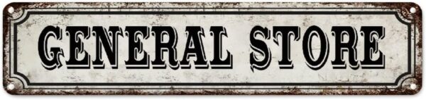 General Store Metal Tin Sign Wall Plaque Groceries Bar Street Porch Sign Metal Tin Plaque Wall Decor Vintage Home Quality Metal Street Signs for Kitchen Bedroom Front Porch