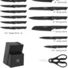 Knife Set, 15 Pcs Kitchen Knife Set with Block Self Sharpening, Dishwasher Safe, 6 Steak Knives, Anti-slip handle, Black - Image 2
