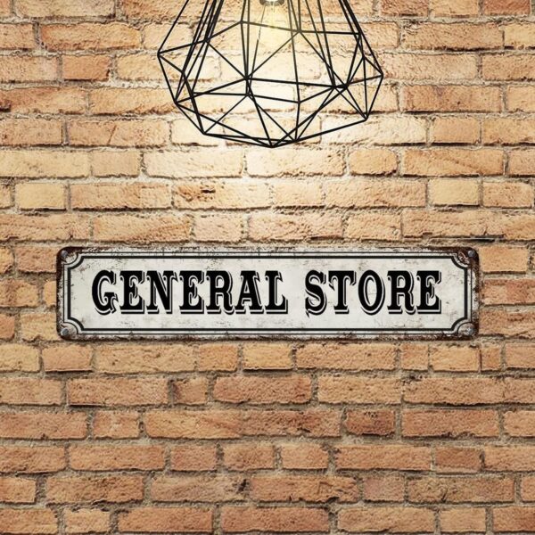 General Store Metal Tin Sign Wall Plaque Groceries Bar Street Porch Sign Metal Tin Plaque Wall Decor Vintage Home Quality Metal Street Signs for Kitchen Bedroom Front Porch - Image 5