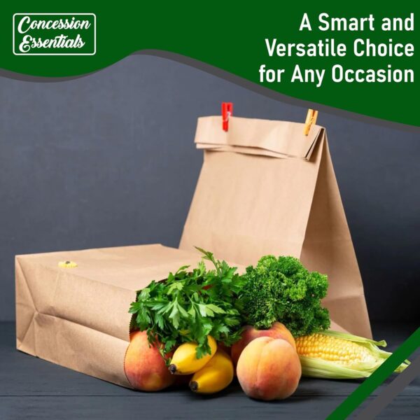 Concession Essentials Paper Grocery Bags, 12x7x17 inches, 57lb Kraft Brown, 125 Count - Image 3
