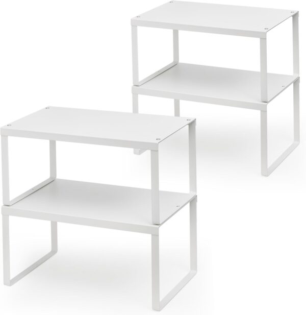 Nxconsu 4Pack Cabinet Shelf Expandable Stackable Organizer Riser for Kitchen Cabinet Pantry Cupboard Under Sink Countertop Organization Accessories Storage Space Saver Multi-Function Metal White