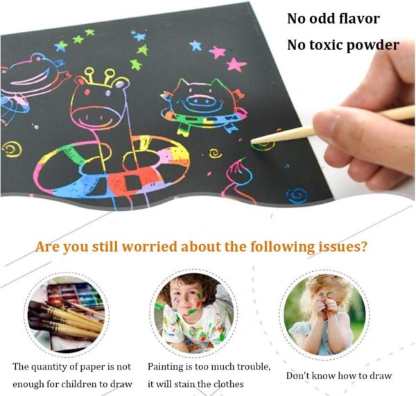 Art Set for Kids Rainbow Magic Scratch Off Paper Black Scratch Sheets Notes Cards Boards Doodle Pads Childrens Crafts Projects Kit for Girls Boys Adults Birthday Christmas Gift - Image 4