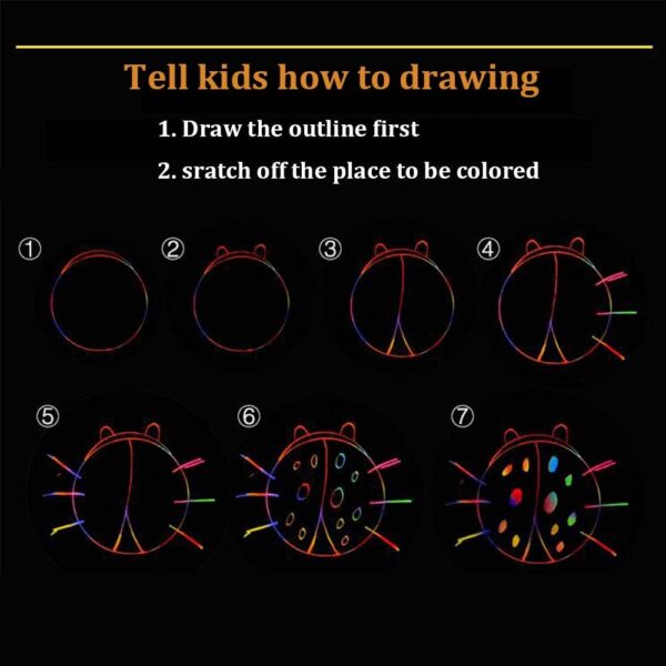 Art Set for Kids Rainbow Magic Scratch Off Paper Black Scratch Sheets Notes Cards Boards Doodle Pads Childrens Crafts Projects Kit for Girls Boys Adults Birthday Christmas Gift - Image 5