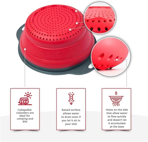 Set of 3 Niklye Ultimate Kitchen Strainers includes 1-10 inch & 2-12 inch. Collapsible Silicone Colanders For Easy Storage - Use with Pasta & Veggies or as a Fruit or Berry Bowl with Strainer., large - Image 3