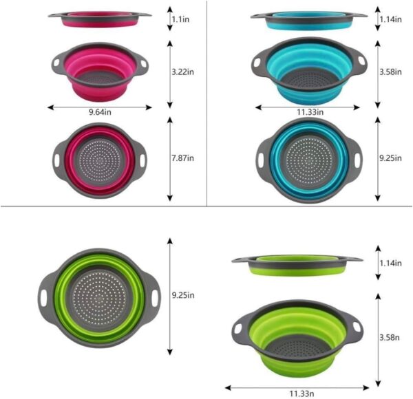 Set of 3 Niklye Ultimate Kitchen Strainers includes 1-10 inch & 2-12 inch. Collapsible Silicone Colanders For Easy Storage - Use with Pasta & Veggies or as a Fruit or Berry Bowl with Strainer., large - Image 2