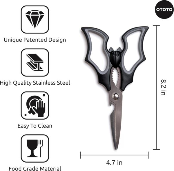 OTOTO Elizabat Kitchen Scissors - Halloween Goth Cute Bat Kitchen Shears, Gothic Scissors Utensils - Spooky Bats Halloween Gifts, Cute Gadgets - Image 5