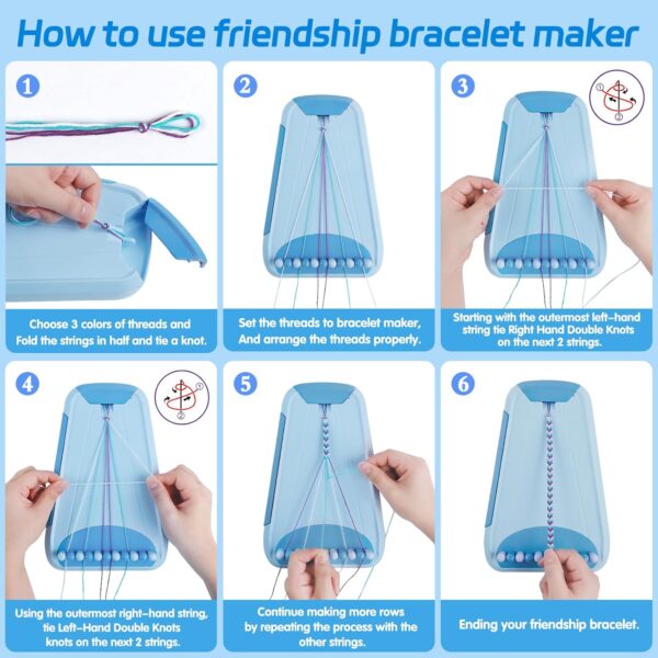 12,Friendship Bracelet Making Kit for Girl,Kids Jewelry Making Kit with 28 Pre-Cut Threads,Christmas Birthday Gifts for Ages 6 7 8 9 10 11 12 Year Old Light Blue - Image 3