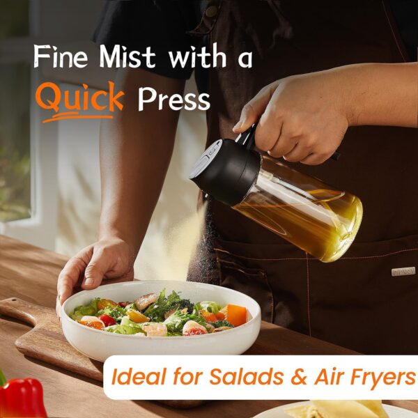 TrendPlain 16oz/470ml Glass Olive Oil Sprayer for Cooking - 2 in 1 Olive Oil Dispenser for Kitchen Gadgets, Air Fryer, Salad, and BBQ - Black - Image 4