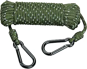 Hunters Specialties 30ft Heavy Duty Reflective Treestand Rope - Hunting Large-Diameter Rope with 2 Carabiner Clips