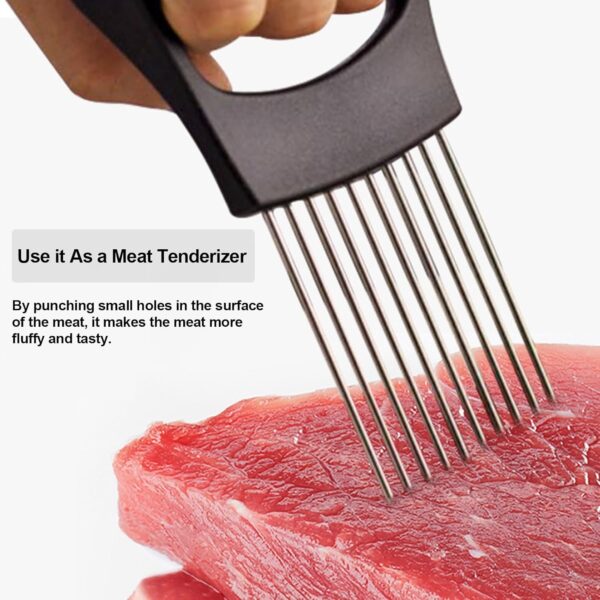 JAYVAR Onion Holder for Slicing, Onion Cutter Vegetable Chopper, Stainless Steel Tomato Slicer Vegetable Cutter for Potato, Avocados, Eggs, Food Slicer Assistant Tool for Fruit Lemon and Meat - Image 2