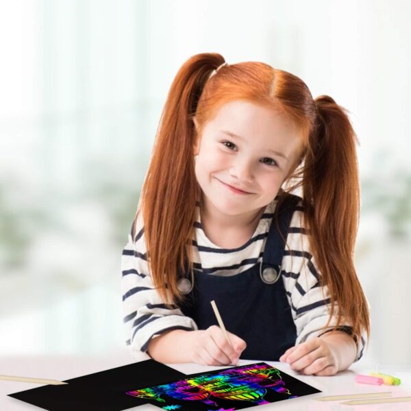 Art Set for Kids Rainbow Magic Scratch Off Paper Black Scratch Sheets Notes Cards Boards Doodle Pads Childrens Crafts Projects Kit for Girls Boys Adults Birthday Christmas Gift - Image 2