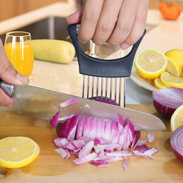 JAYVAR Onion Holder for Slicing, Onion Cutter Vegetable Chopper, Stainless Steel Tomato Slicer Vegetable Cutter for Potato, Avocados, Eggs, Food Slicer Assistant Tool for Fruit Lemon and Meat - Image 3
