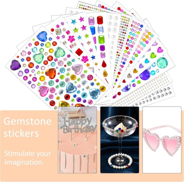 3500pcs Gem Stickers Jewels for Crafts，12 Sheets Rhinestone Stickers for DIY Craft，Stick on Gems Rhinestones for Crafts, Kids Art Supplies (Self-Adhesive Sparkle Jewels) - Image 2
