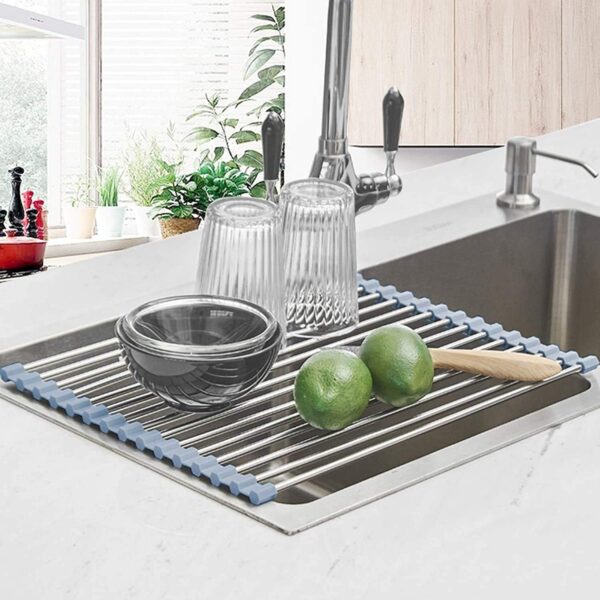 Seropy Roll Up Dish Drying Rack, Over The Sink Dish Drying Rack Kitchen Rolling Dish Drainer, Foldable Sink Rack Mat Stainless Steel Wire Dish Drying Rack for Kitchen Sink Counter Storage 17.5x11.8 - Image 4