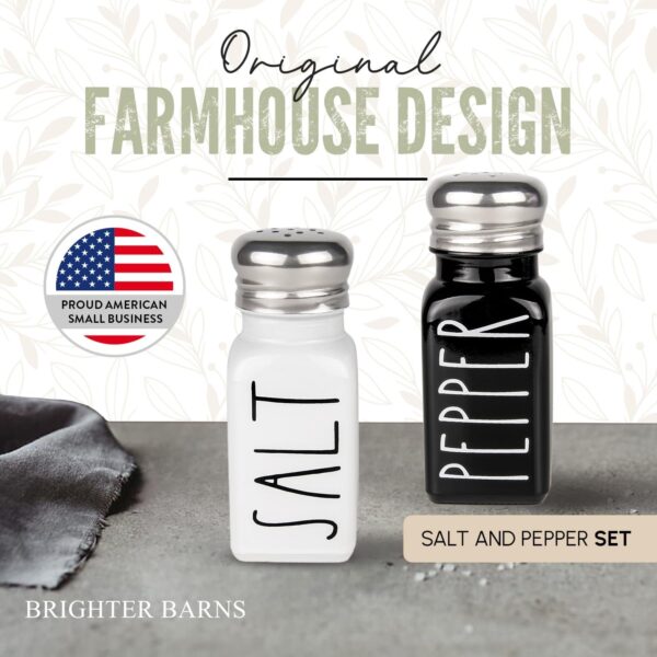 Salt and Pepper Shakers Set by Brighter Barns - Cute Modern Farmhouse Kitchen Decor for Home Restaurants Wedding - Gorgeous Vintage Glass Black White Shaker Sets with Stainless Steel Lids - Image 6