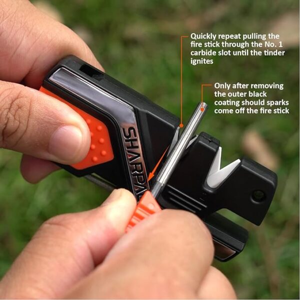 SHARPAL 101N 6-In-1 Pocket Knife Sharpener & Survival Tool, with Fire Starter Ferro Rod, Whistle & Diamond Sharpening Rod, Quickly Repair, Restore and Hone Straight and Serrated Blade - Image 4