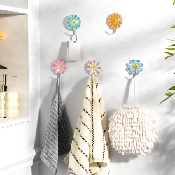 Relaxweex 30 Pcs Diamond Painting Kits for Adults DIY Diamond Art Painting Wall Hook Key Holder Wall Mounted Adhesive Hook Flowers Theme Arts and Crafts DIY Kits for Towel Hat Kitchen Decoration - Image 3