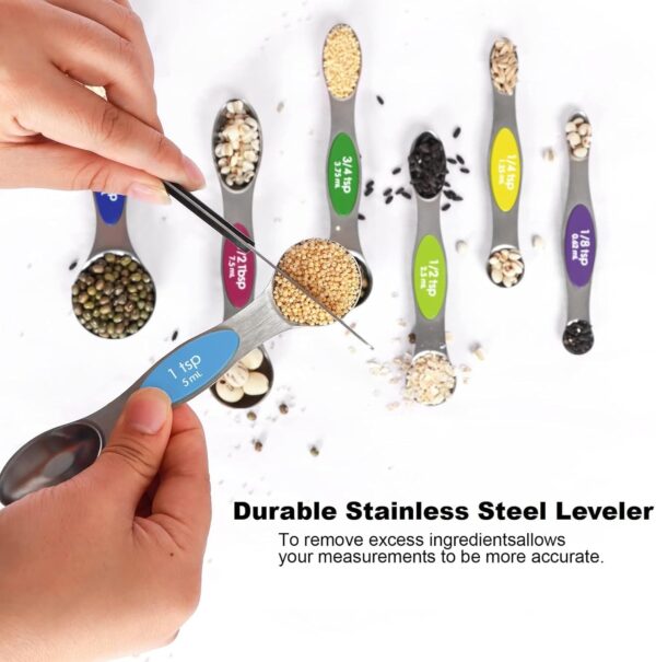 Multicolor Magnetic Measuring Spoons Set with Leveler - Stainless Steel, Stackable, Fits Spice Jars - For Baking Kitchen - Image 2