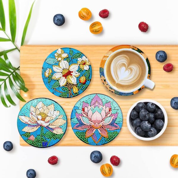 EWJRNSF 8 PCS Small Diamond Art Coasters Kits, Diamond Painting Coasters, Fall Diamond Art Kits for Adults Beginners, Arts and Crafts Item Sets with Holder for Drinks Flower Style - Image 5