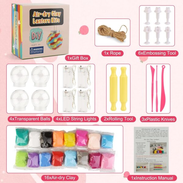 4 Set Kids Clay Arts and Crafts, Kid Craft Kit 8-12, Air Dry Clay Globe Lantern, Boys Art Kits, Girls Play Date Indoor Activities Group Projects Ages 7 8 9 10 11 Year Summer Camping Mothers Day Crafts - Image 3