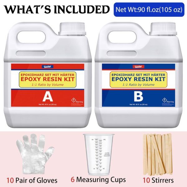 Epoxy Resin - 105oz/0.8 Gallon Crystal Clear Epoxy Kit for Casting and Coating, Table Tops - Bubble Free Fast Curing 2 Part Art Resin for Jewelry Making, Wood, Molds, River Table, Crafts - Image 2
