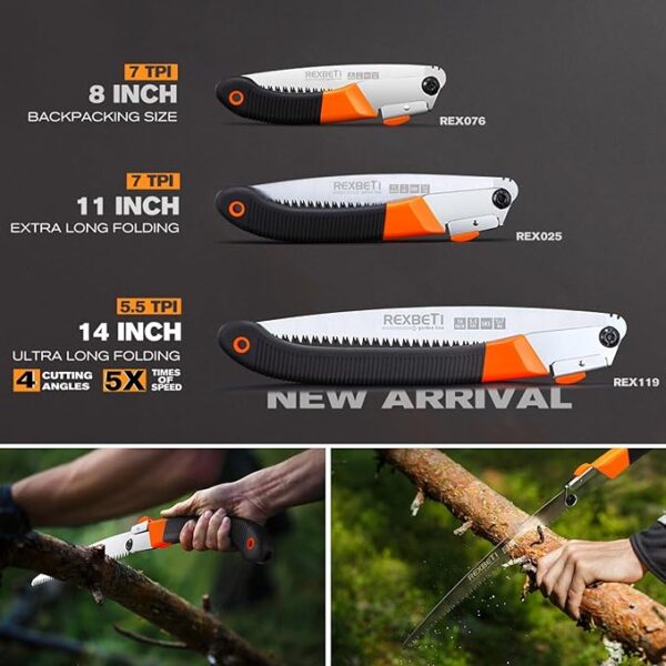 REXBETI Folding Saw, Heavy Duty 11 Inch Extra Long Blade Hand Saw for Wood Camping, Dry Wood Pruning Saw With Hard Teeth, Quality SK-5 Steel - Image 3