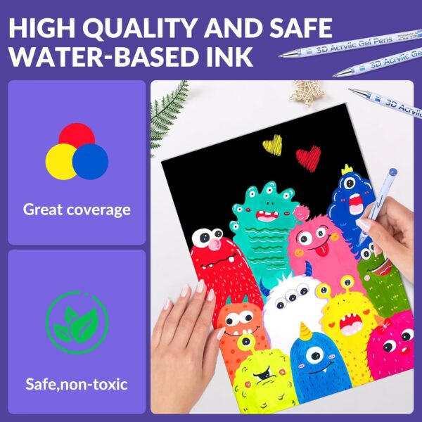 3D Acrylic Gel Pen,36 Colors Acrylic Paint Markers With 1mm Bullet Tip Point, Acrylic Paint Pens for Black Paper,Rock Painting, Glass, Wood, Fabric,Cards,Scrapbook,DIY Art Crafts - Image 3