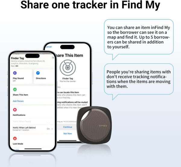 Finder Tag-4 Pack, Invisible Guard Bluetooth Tracker Works with Apple Find My (iOS Only) - Waterproof, Replaceable Battery, Lost Mode, Smart Key Finder Item Locator for Bags, Suitcases, Pet-4pc Black - Image 5