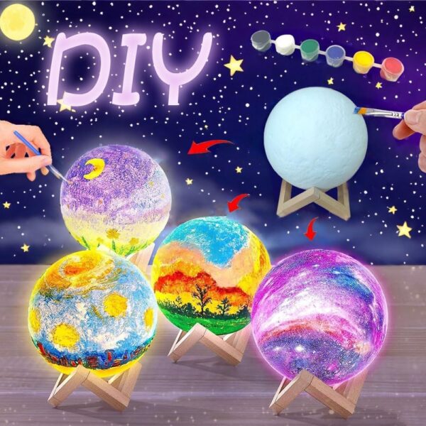 HOLA DIY 3D Moon Night Light, Paint Your Own Moon Lamp Kit Galaxy Lamp Arts and Crafts Kit, Ages 6 7 8 9 10 11 12-15 Year Old Girl Boys Birthday Gifts Toys - Image 3