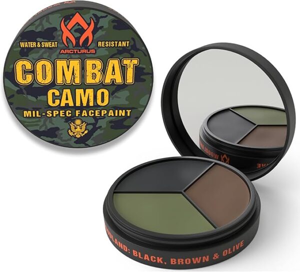 Arcturus 3-Color Camo Face Paint - Water & Sweat Resistant - Built-in Mirror for Easy Field Application