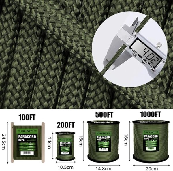 1000Ib Paracord Rope - 100ft / 200ft / 500ft / 1000ft 4mm,12 Strand Parachute Spool Cord,para Cord Lanyard for Camping,Hammock,Clothsline,Hiking,Fishing,Survival braceletand Survival - ArmyGreen 100FT - Image 4