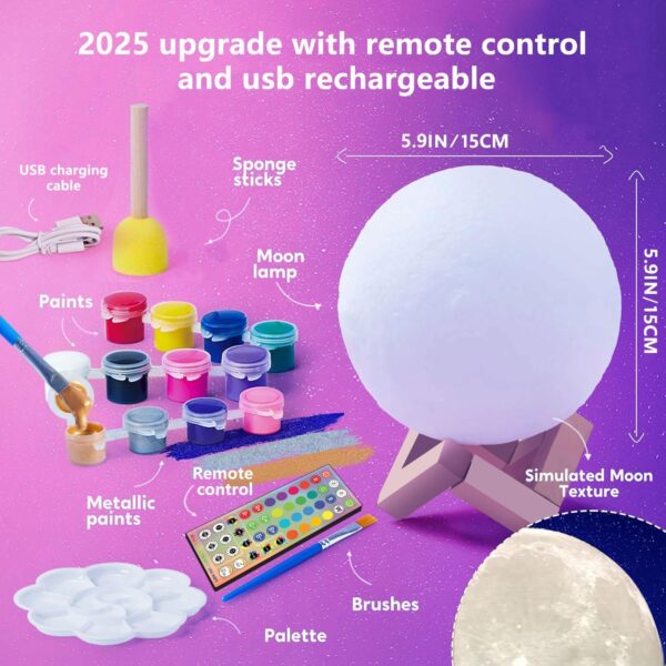 HOLA DIY 3D Moon Night Light, Paint Your Own Moon Lamp Kit Galaxy Lamp Arts and Crafts Kit, Ages 6 7 8 9 10 11 12-15 Year Old Girl Boys Birthday Gifts Toys - Image 2