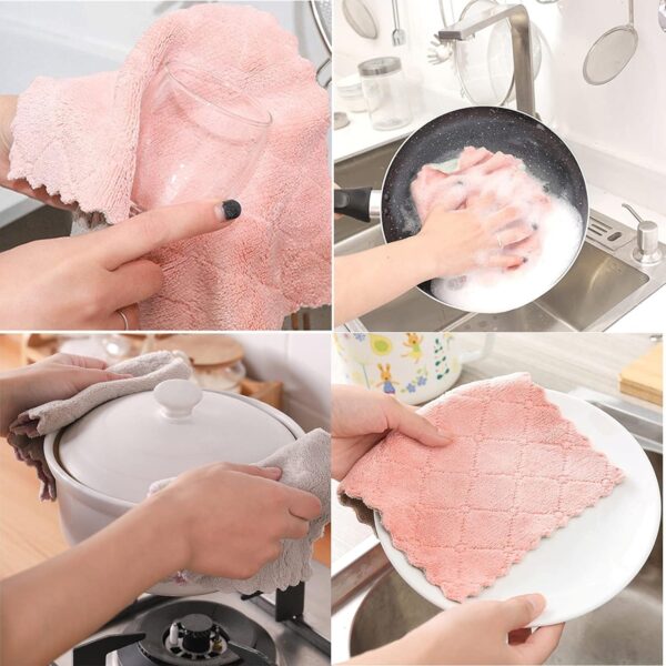 Microfiber Kitchen Washcloths, Super Absorbent Coral Velvet Dishtowels, Premium Table Cleaning Cloths, Non-Stick Oil Quick Dry Dish Towels, Soft Tea Towels, 10 Pack - Image 2