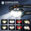 LHKNL Headlamp Flashlight, 1200 Lumen Ultra-Light Bright LED Rechargeable Headlight with White Red Light,2-Pack Waterproof Motion Sensor Head Lamp,8 Modes for Outdoor Camping Running Hiking Fishing - Image 3