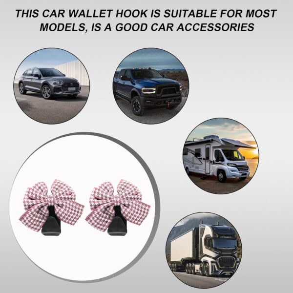 2 PCS Cute Bow Car Seat Headrest Hooks, Lovely Bow-Knot Vehicle Rear Seat Bracket Hook, Multi-Use Portable Bow Seat Back Hook for Handbags Umbrellas Grocery Storage (Houndstooth Pink) - Image 6