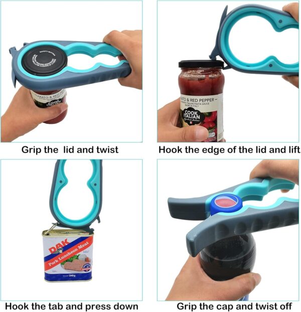 Otstar Jar Opener Bottle Opener and Can Opener for Weak hands, Seniors with Arthritis and Anyone with Low Strength, Mutil Jar Opener Get Lids Off Easily (Blue and Grey) - Image 4