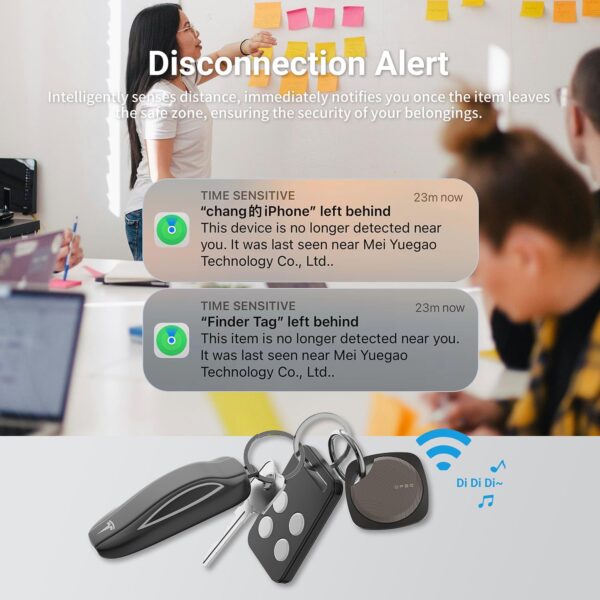 Finder Tag-4 Pack, Invisible Guard Bluetooth Tracker Works with Apple Find My (iOS Only) - Waterproof, Replaceable Battery, Lost Mode, Smart Key Finder Item Locator for Bags, Suitcases, Pet-4pc Black - Image 3
