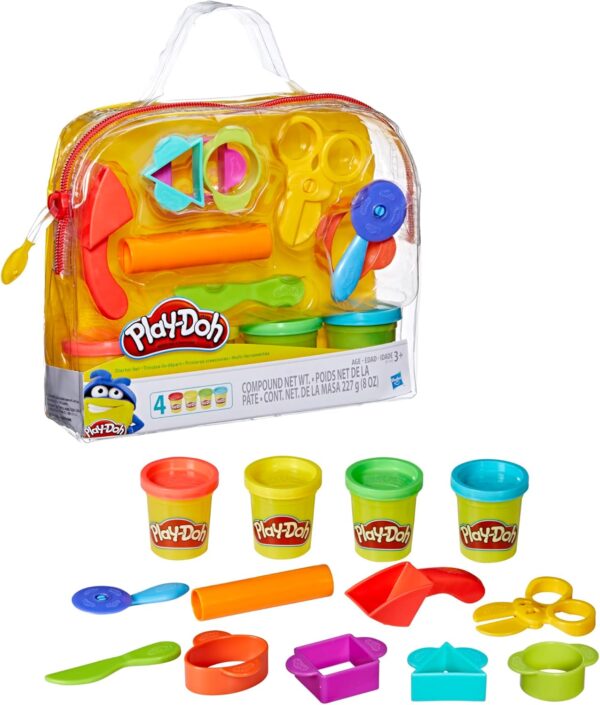 Play-Doh Starter Set 9-Piece Kit with Storage Tote & 4 Modeling Compound Cans, Arts and Crafts Toys for Kids 3 Years & Up, Preschool Toys - Image 2