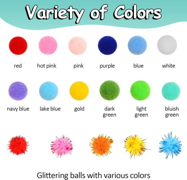 900 PCS Pom Poms, Multicolor Bulk Pom Poms Arts and Crafts, Soft and Fluffy Craft Pom Poms, Assorted Sizes Pompoms, for Arts and Craft Making Decorations - Image 3