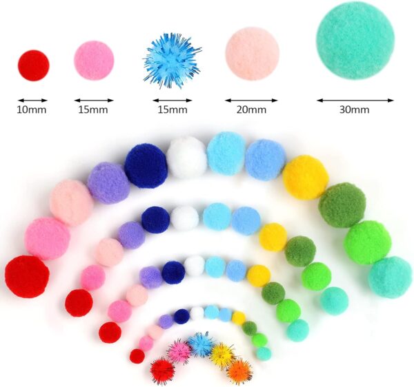 900 PCS Pom Poms, Multicolor Bulk Pom Poms Arts and Crafts, Soft and Fluffy Craft Pom Poms, Assorted Sizes Pompoms, for Arts and Craft Making Decorations - Image 2
