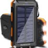 Solar Charger Power Bank, 20000mAh Portable Outdoor Waterproof Solar Battery Charger, Camping External Backup Battery Pack USB C Ports Input/Output, 2 Led Light Flashlight with Compass (Orange)