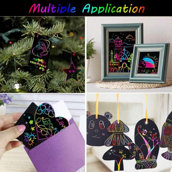 Art Set for Kids Rainbow Magic Scratch Off Paper Black Scratch Sheets Notes Cards Boards Doodle Pads Childrens Crafts Projects Kit for Girls Boys Adults Birthday Christmas Gift - Image 3