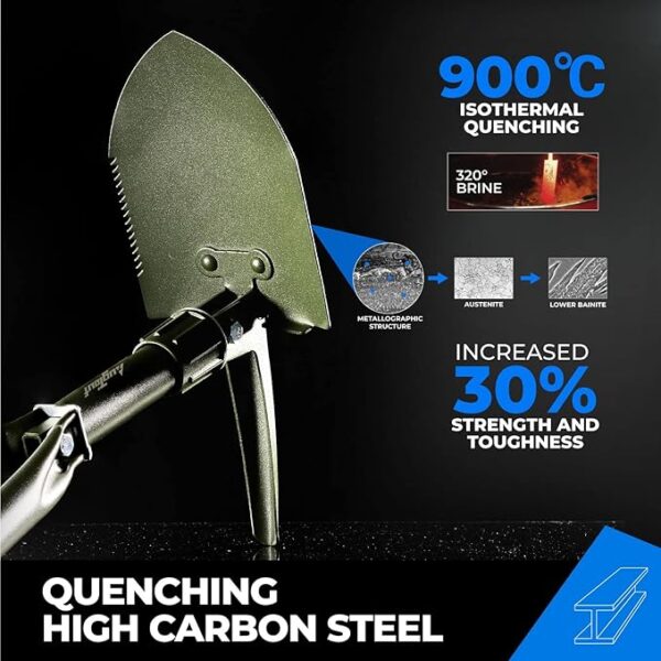 18'' Military Folding Camping Shovel, Offroad Survival High Carbon Steel Shovel (Olive) AugTouf by toolant - Image 3