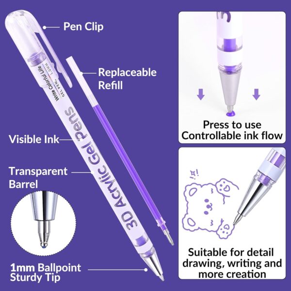 3D Acrylic Gel Pen,36 Colors Acrylic Paint Markers With 1mm Bullet Tip Point, Acrylic Paint Pens for Black Paper,Rock Painting, Glass, Wood, Fabric,Cards,Scrapbook,DIY Art Crafts - Image 2