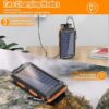 Solar Charger Power Bank, 20000mAh Portable Outdoor Waterproof Solar Battery Charger, Camping External Backup Battery Pack USB C Ports Input/Output, 2 Led Light Flashlight with Compass (Orange) - Image 4