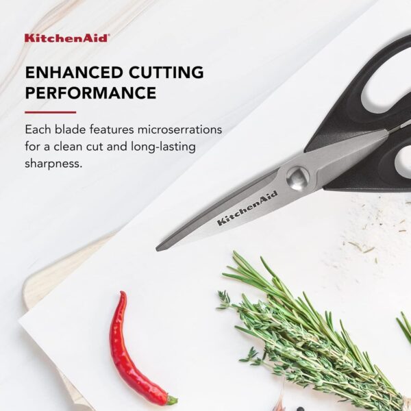 KitchenAid All Purpose Kitchen Shears with Protective Sheath Durable Stainless Steel Scissors, Dishwasher Safe, Soft Grip Comfort Handle, 8.72 Inch, Black - Image 2