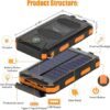 Solar Charger Power Bank, 20000mAh Portable Outdoor Waterproof Solar Battery Charger, Camping External Backup Battery Pack USB C Ports Input/Output, 2 Led Light Flashlight with Compass (Orange) - Image 3