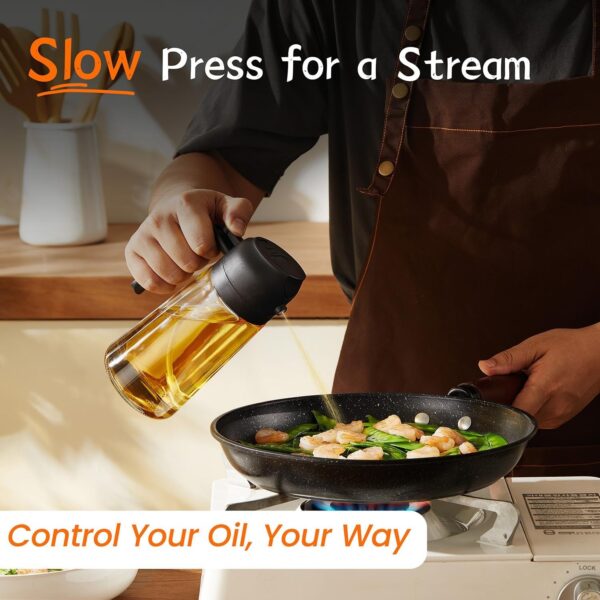 TrendPlain 16oz/470ml Glass Olive Oil Sprayer for Cooking - 2 in 1 Olive Oil Dispenser for Kitchen Gadgets, Air Fryer, Salad, and BBQ - Black - Image 3