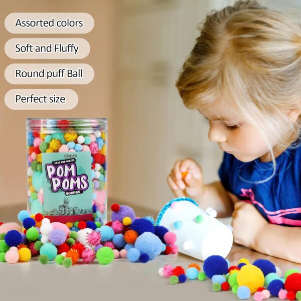 900 PCS Pom Poms, Multicolor Bulk Pom Poms Arts and Crafts, Soft and Fluffy Craft Pom Poms, Assorted Sizes Pompoms, for Arts and Craft Making Decorations - Image 4